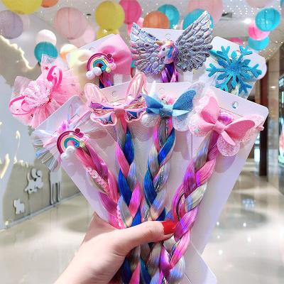 China Fashion Kids Wig Braids Baby Bows For Girls Hair Cartoon Unicorn Kids Accessories Blonde Unicorn Wig for sale