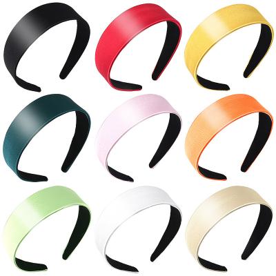 China Large Satin Band Fashion Women Headband Designer Comfortable Soft Wide Candy Color Wraps Elastic Hairband Headband for sale