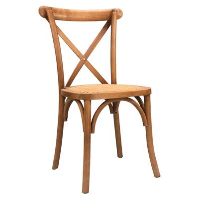 China Cheap Luxury Solid Wooden Seat Event Rattan Wooden Cross Back Chairs for sale