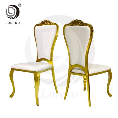 China Modern Hotel Furniture Factory Stainless Steel Gold Banquet High Back Chair For Wedding for sale