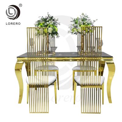 China Modern Luxury Metal Hotel Event Furniture Golden Rectangular Wedding Stainless Steel Dining Table à venda