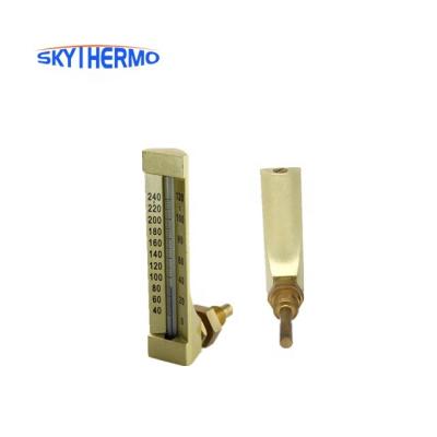 China Angle 90 Or Angle Metal Straight Shell V Shape Glass Type Industrial Glass Thermometer for sale