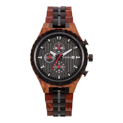 China New Men's Watch 3 Wood Watch Automatic Date Atmosphere Watches Chronograph Red Sandal Wooden Waterproof Movement for sale