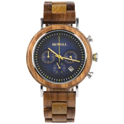 China Factory Wholesale Fashion Day/Date Stainless Steel And Quartz Watch Men Wood Wrist for sale