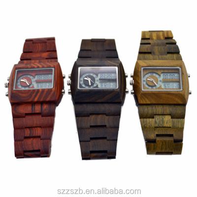 China Wood Material Amazing Creative Bewell LED Alarm Watch for sale