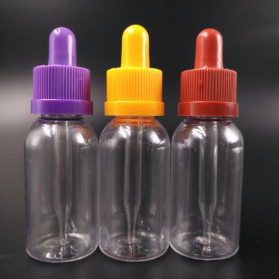 China Child Safe Clear PET Plastic Dropper Bottles Of E Liquid 30ml With Glass Pipette And Rubber Dropper for sale