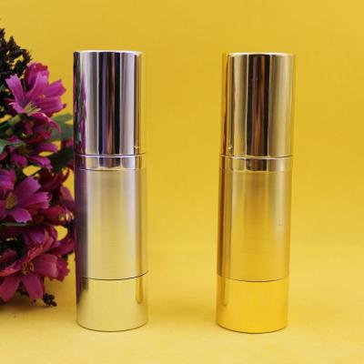 China BEAUTY PACKAGING 30ml Hollow Out Pump Bottle Airless Silver Airless Bottle Hot Stamping Clear Gold Airless Bottle for sale