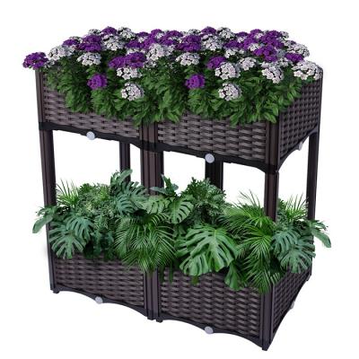 China Plastic square planter elevated stand garden vegetable decoration for flower plant diy box, raised garden bed on wheels for sale