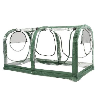 China Easily Assembled Transparent Portable 2 Section Low Garden Tunnel Greenhouse PVC Coating Cloche Greenhouse With Large Rolled Zipper Door for sale