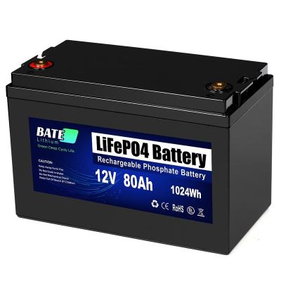 China Toys Stock 12V 80Ah Lifepo4 Rechargeable Lithium Ion Battery Built with BMS Maintenance Free Battery for Trolling for sale