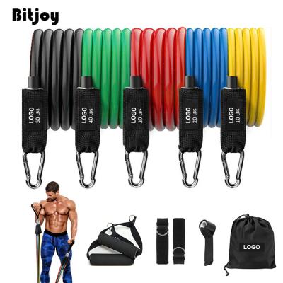 China 11 Pcs Resistance Bands Set Bitjoy Wholesale 11 Pcs Gym Workout Fitness Bands Set Latex Exercise Resistance Band With Handle for sale