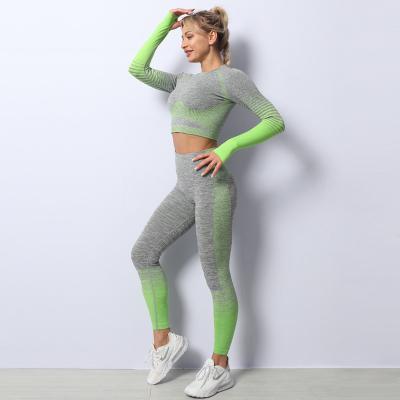 China Breathable new gradient color striped knitted seamless knitted sexy ladies long sleeved yoga clothes suit TZ666 for sale