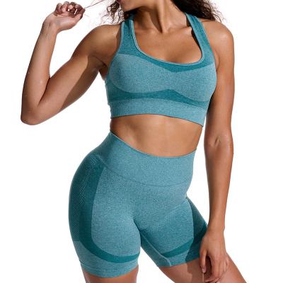 China Breathable High Quality Yoga Active Wear Set Women's Sexy Seamless Cropped Bra Low Cut Yoga Set BK456 for sale