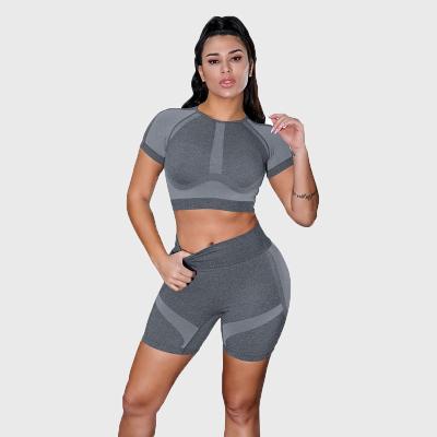 China 2021 Breathable Yoga Set Women Yoga Shorts Sheath Seamless Yoga Leggings Two Piece Set Training Wear BK221 for sale