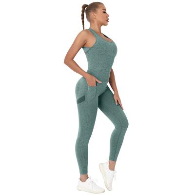 China Breathable Solid Color Overalls Women's Sports Fitness Yoga Set With Pockets One Piece Fitness Overalls BK696 for sale