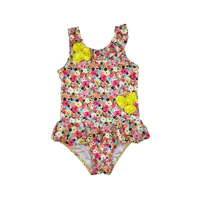 China 2022 Antibacterial New Arrive Wholesales Custom Logo Cute Floral Printing Flower Trims Kids Teen Girls Bikini One Piece Swimwear for sale