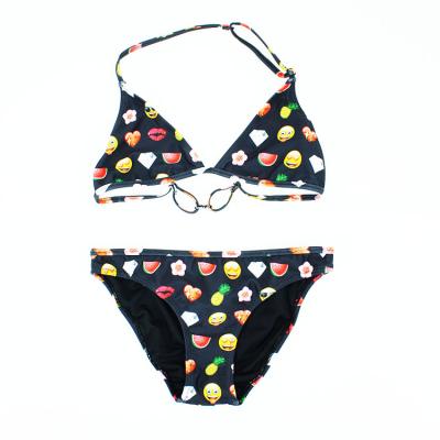 China Super Cute Custom Antibacterial All Over Print Cartoon Triangle Girls Kids Bikini Sets Swimwear Beach Wear for sale