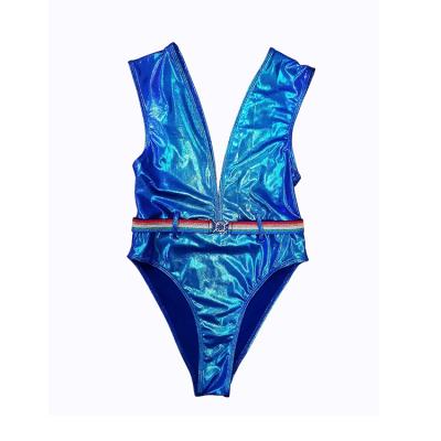 China Breathable Shiny Metallic Foiled High-Waisted With Metallic Elastic Women's One-Piece Swimwear for sale