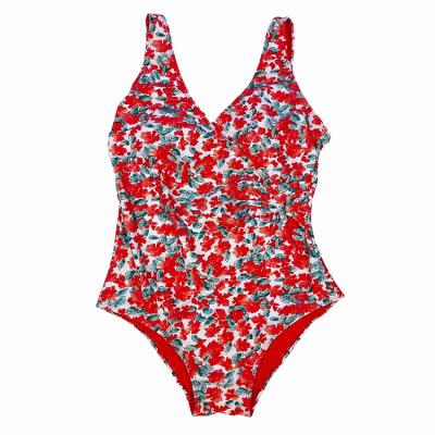 China Breathable Tummy Control Maternity Women Swimwear Pleating Floral Print One Piece Swimsuit for sale