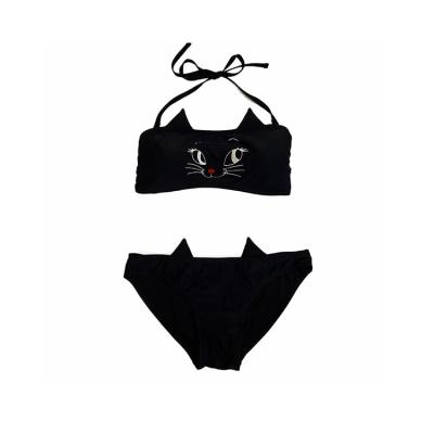 China Customized Cute Embroidered Cute Embroidered Girl's Women's Halter Neck Face Cat Logo Bikini Swimwear Bandeau Windproof for sale