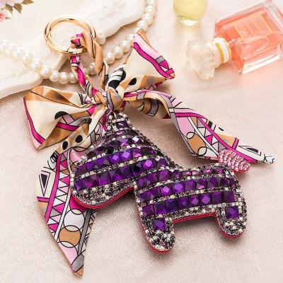 China Souvenir Gifts Promotion Fashion Good Quality Tassel Key Chains Leather Crystal Rhinestone Horse Keychains For Girls for sale