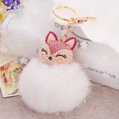 China Wholesale Multicolor Fluffy Fluffy Fox Pom Pom Keychain Faux Rabbit Fur Ball 8cm Faux Stone Fluffy Fox Pom Pom Keychain for sale