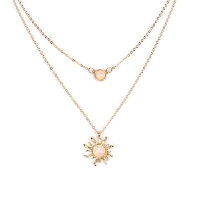 China New CLASSIC European and American Accessories Women Fashion Protein Stone Chain Sunflower Multilayer Necklace for sale