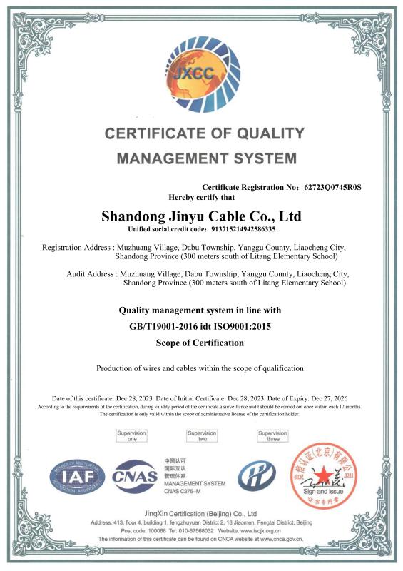 ISO - Shandong Jinyu Cable Co., Ltd.