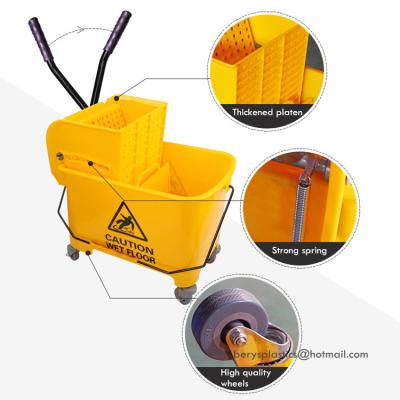 China 20L viable yellow plastic bucket and wringer mop bucket with wringer for santitationary hospital supermarket for sale