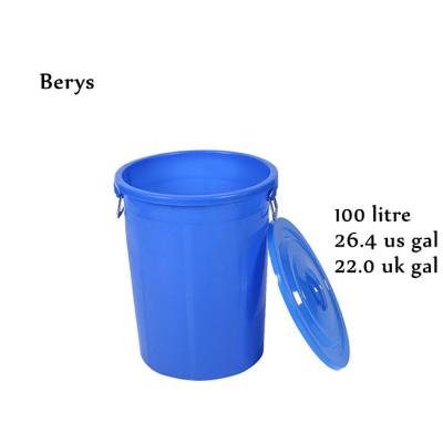 China 100l Sustainable 100 Liter Pint 20 Gallon Round Food Plastic White Water Bucket With Lid Handle for sale