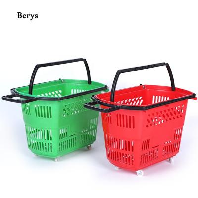 China 1) Supermarket 2)shops supermarket plastic rolling basket with wheels for shopping wheelie shopping basket for sale