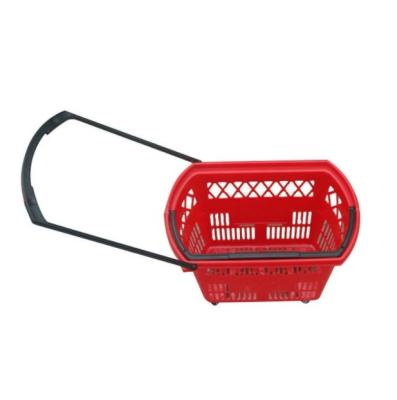 China 1) Supermarket 2)shops red plastic shopping grocery cart with wheels for retail supermarket for sale