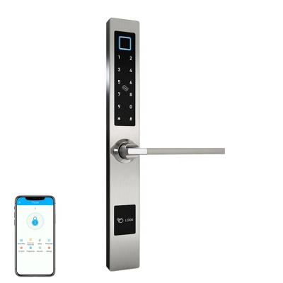 China 304 One Stainless Steel Digital WiFi APP TTLock Fingerprint Code Card Smart Hooks Lock Smart Slim Door Lock 40mm Width for sale