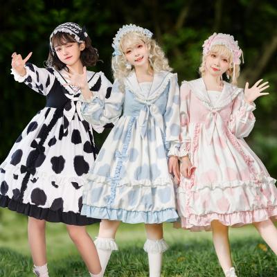 China Lolita for Girls Ladies Autumn Sweet Lovely Cat Claw Printed Long Sleeve Lolita Dress op for sale