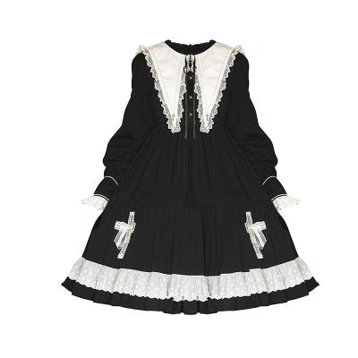 China Lolita for Women Autumn Winter Simple Black Cotton Long Sleeve New Ladies Ladies Gothic Lolita OP Dress for sale