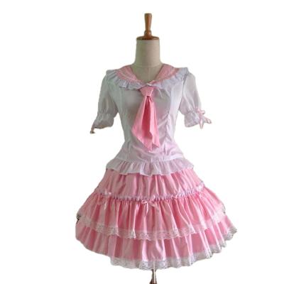 China New Summer Cotton Soft Sailor Cotton Short Blue Cute Cosplay Lolita Two-Piece Dress School Student Uniforms Costumes and Sleeves Pink for sale