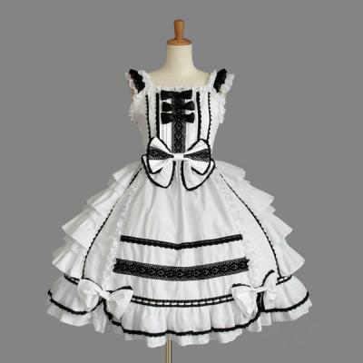 China Washable Japanese Women White Cotton Short Sleeves Bow Lolita Dress Sweet Ruffled JSK Lolita Cosplay Costume For Girls S-XXL for sale