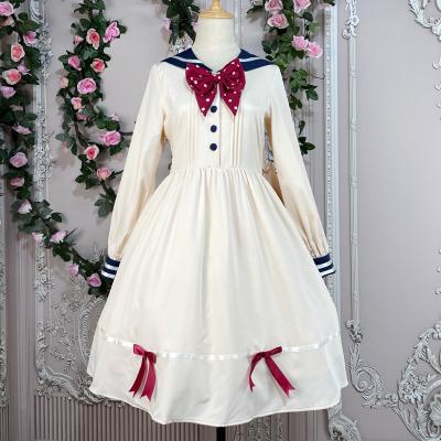 China Women Daily OP Dress Lolita Sweet Bowknot Girl Retro Sailor Harajuku Sailor Collar Blue Dress Japanese Kawaii Preppy Long Sleeve for sale