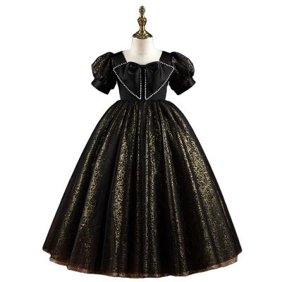 China Breathable Theater Stage Black Dress Kids Dresses For Girls Princess Dress Girl Party Pearl Bow Big Costume 2-12 Years for sale