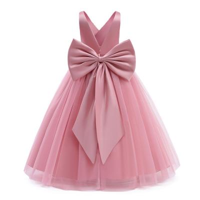 China Breathable Deep V Neck Bow Dress Large Princess Elegant Children Party Dress for Girls Costume Backless Long Wedding Dress Teens 1-12 Years for sale