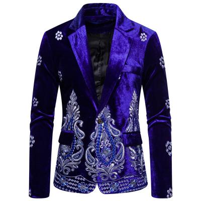 China Men's Autumn Winter Burgundy Blue Black Breathable Velvet Embroidered Suit Jacket Blazers Feature Performance Vintage Blazers for sale