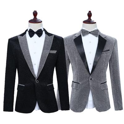 China 2022 Fashion Breathable Black And Gray Single Breasted Slim Fit Wedding Groomseman Blazer Suits Casual Business Dinner Jacket For Men for sale