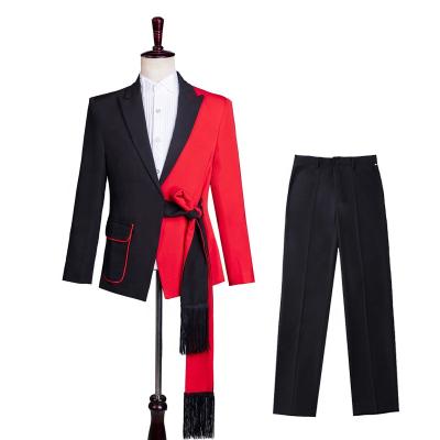 China 2022 Breathable Fashion Blazer Catwalk Casual Singer Performance Show Jacket Suits Tassels Mens Slim Fit Black Red Belt For Men for sale