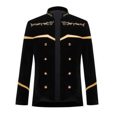 China Breathable British Style Velvet Gold Embroidery Prince Victorian Blazers Wedding Groom Singers Slim Fit Suit Jacket for sale