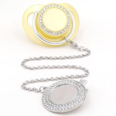 China Hot Sale BPA Free Luxury Yellow Soother Whites Pacifier Bling Custom Personalized Baby Pacifier For Babies for sale