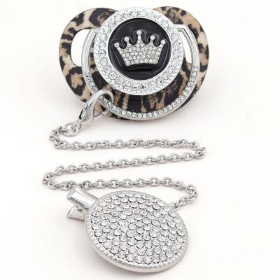 China BPA Free Hot Sale Luxury Bling Crown Soother With Clip Bling Custom Personalized Baby Pacifier For Newborn Baby for sale