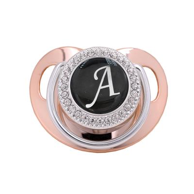 China BPA free wholesale pacifier with first letter of baby's name with bling crystals bling pacifier for babies for sale