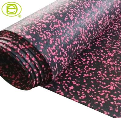 China Black Recycled Rubber Granules With Pink Spots Shockproof Rubber Flooring Roll for sale