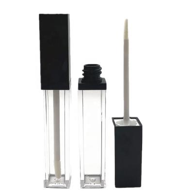 China Cosmetic Private Label 8ML Lip Gloss Square Lip Gloss Wand Lip Lid Tubes Lip Gloss Clear Black Bottle Liquid Empty Lip Gloss Tubes for sale