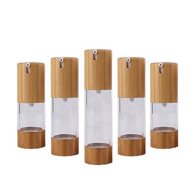 China Eco-friendly wholesales 15/30/50ml bamboo pump airless pump bottles bamboo airless pump press container vacuum skin care bottle lotion dispenser for sale